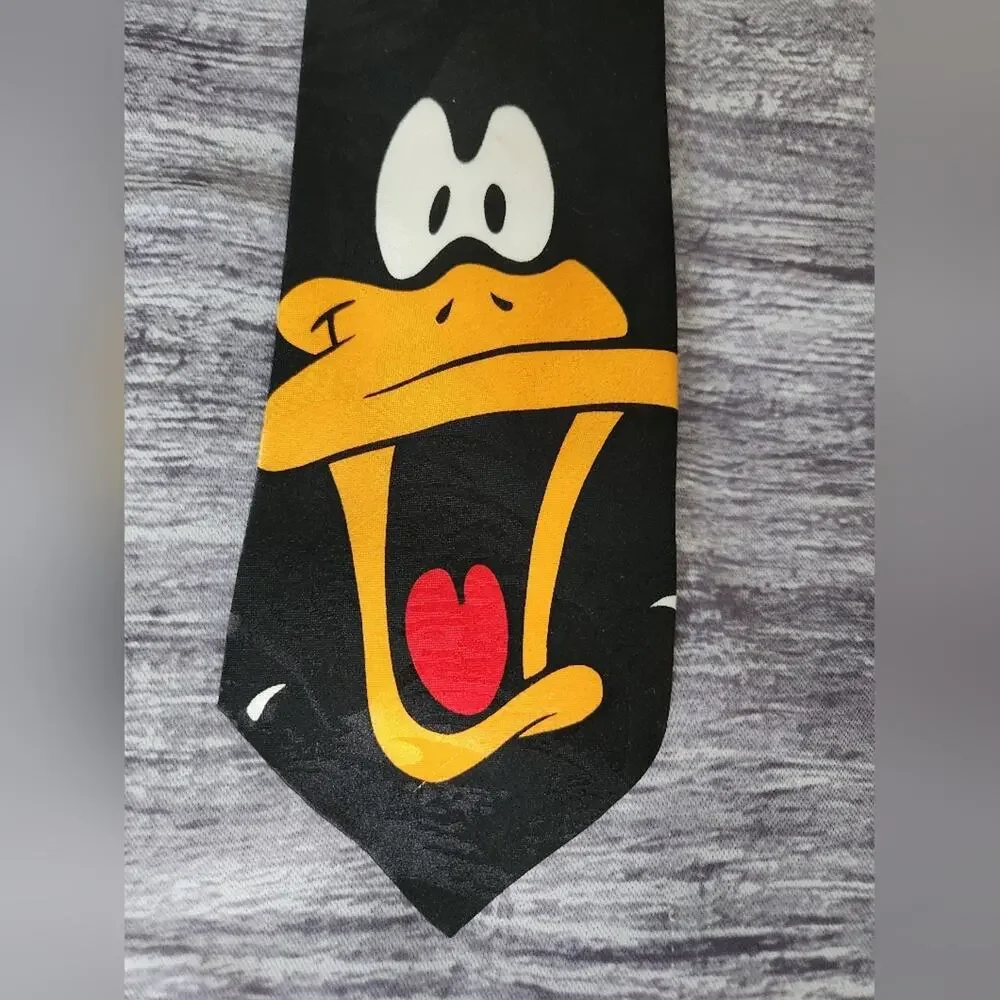 Vintage Looney Tunes Mania Tie‎ Daffy Duck Graphic Black Orange